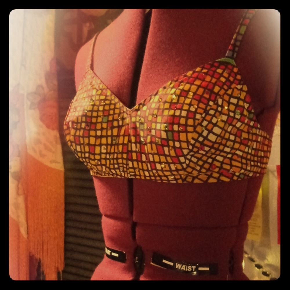 60s Burlesque Dancer Rhinestone Bikini Top (30B)